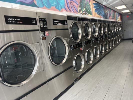 Dryers for miles. Including two giant 80 pound capacity industrial dryers.