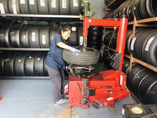 Handling my tire repair like a boss! Cuz she Is the Boss!