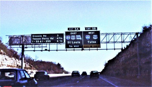 Interstate 270 South approaches Interstate 44, US 50 & Route 366 East exit - Sunset Hills, Missouri, 1990