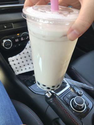 I ordered the black milk tea with boba, but seems like there wasn't any tea.