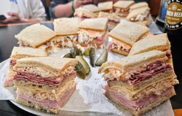 The Original Sloppy Joe sandwich. One serving. Ham, beef tongue, Swiss, rye, dry coleslaw, Russian dressing. Do it!