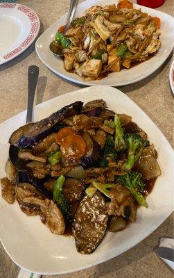 Pork & Eggplant in foreground; Szechuan Tofu in background.