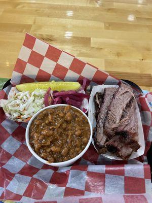 Brisket with  a side of baked beans