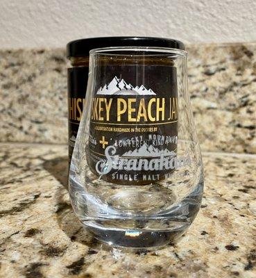 Free shot glass (came with the tour) and a jar of whiskey peach jam I bought at the gift shop