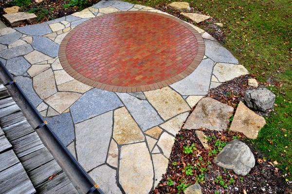 Two tone irregular Lannon stone and Brick combination located in River Hills, WI