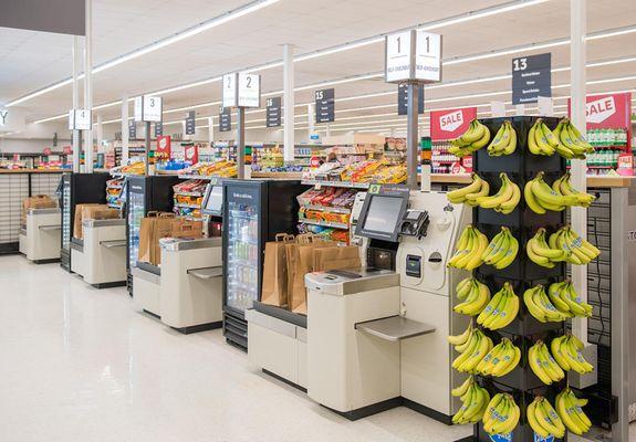 Row of checkout stations.