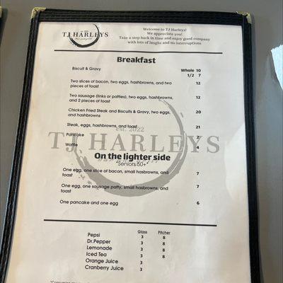 Breakfast menu