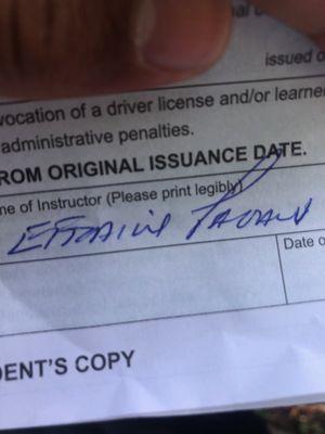 This was the "instructor" that didn't provide any pointers and failed a driver because he was looking at his mirrors too much