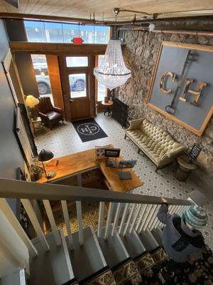 Looking down into lobby.