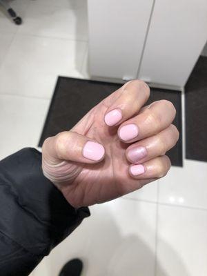 Look at that shiny pink accent nail!! Gel mani