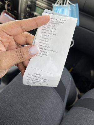 Road Test Receipt