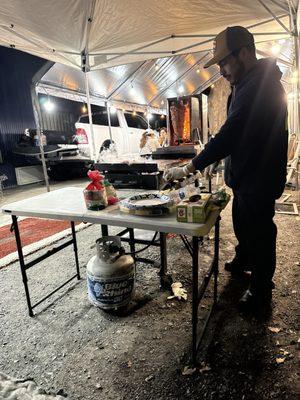 Pastor on the flame, then crisped up on the griddle!