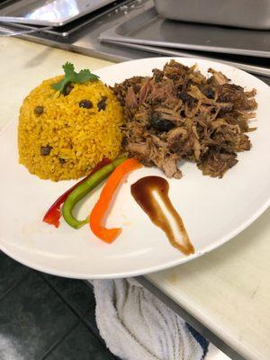 Roast Pork (Pernil) with Rice and Chicken Peas (Arroz Con Guandules)