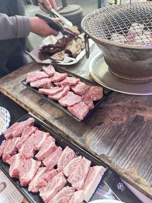 Spread of meat brought to the table.