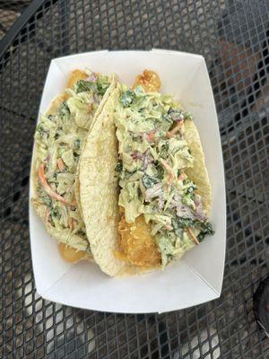 Fish tacos with a cabbage slaw