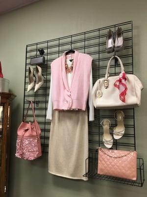 One of our in-store displays featuring high-end mall brands, NWT pieces, and designer shoes.