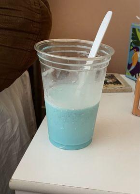 Blue raspberry shaved iced with soft service ice cream $9.42