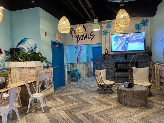 Love the beach-themed interior! Can't wait to relax in those chairs.