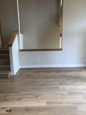 Stairs and living room - entire home floor replaced by Troy and team