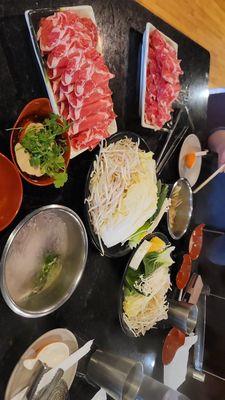 Lunch beef Shabu. You don't get to pick your veggies. Half the plate were bean sprouts.