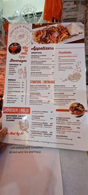 Appetizers and chicken menu