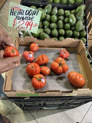 Heirloom tomatoes, avocados