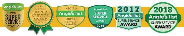 It is a honor to have received this award. We have won from 2012-2018. That is 6 years of the Angie's List Super Service Award!