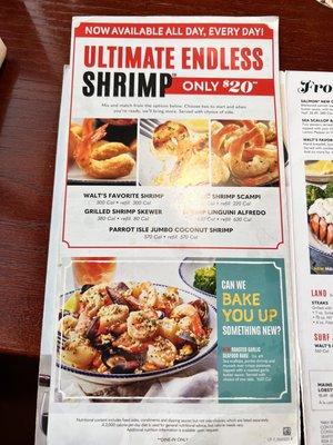 Endless shrimp menu