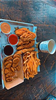 Five Piece Fingers, fries, Fried Pickles