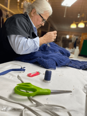 Alterations in progress on a bridesmaid gown