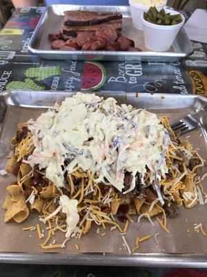 Frito pie with chopped beef & 2 meat plate (w/2 sides included)