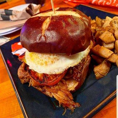 Pulled pork breakfast sandwich