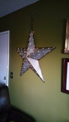 Metal Star (it was meant to hang outside I think) but it looks great next to my kids pictures inside. Fair Price too!