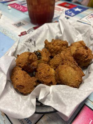 Fresh hot hush puppies!  Best when just out of the fryer.