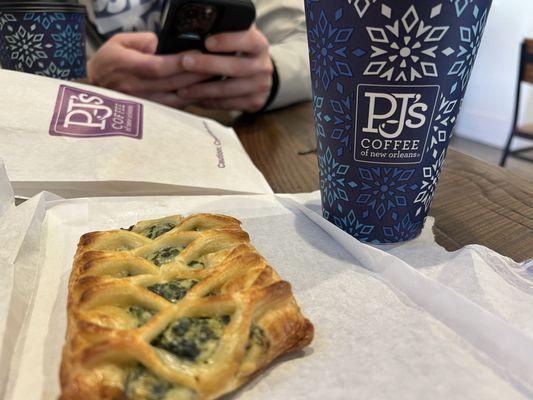 Spinach Croissant and Butter Rum Latte