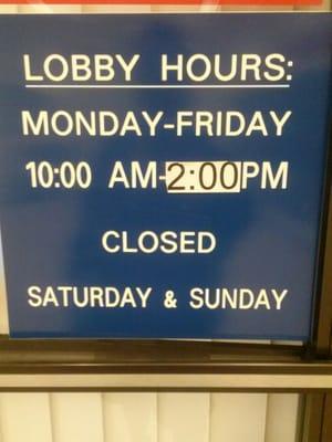 Lobby hours as of Dec 2015