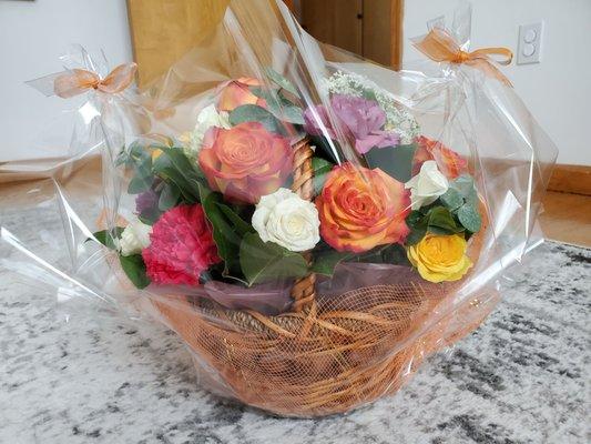 Flowers in a basket arrangement