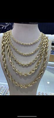 Our rope chains in 10kt and 14kt