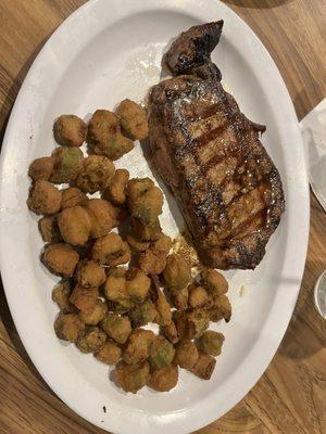 12 oz ribeye with fried okra