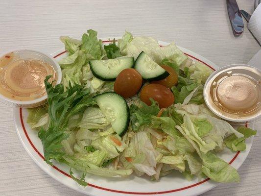 Brown lettuce side salad.