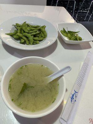 Miso soup am edamame