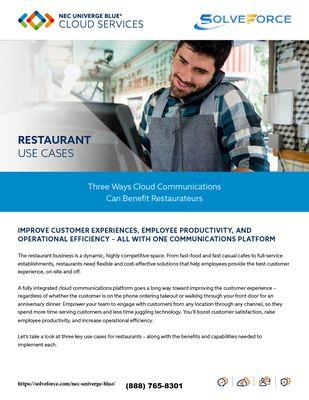 NEC Univerge Blue Cloud Services for the Restaurant Industry