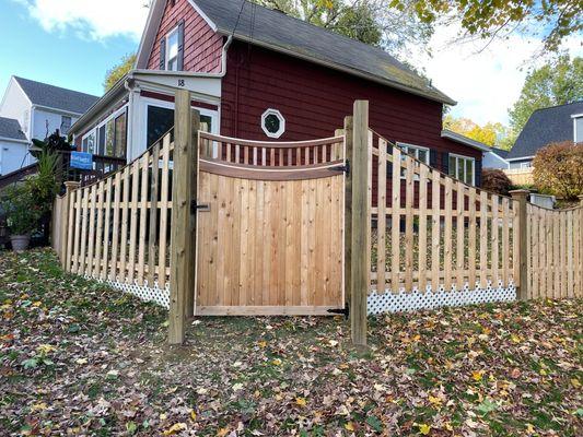 Wooden Arbor with Scalloped Closed Spindle Gate