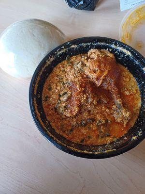 Chicken Egusi with pounded yam.