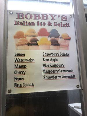 Italian Ice and Gelati menu