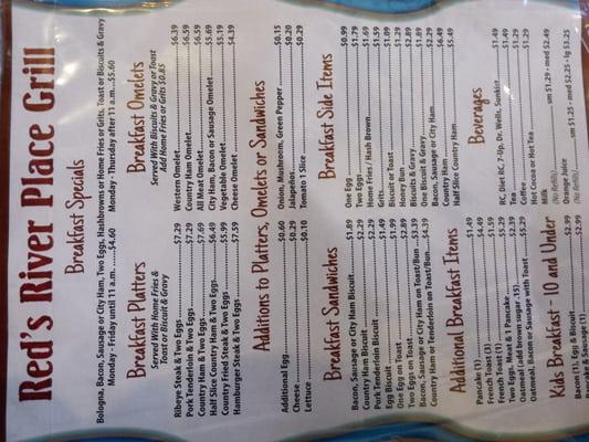 Breakfast menu