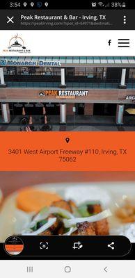 Screenshot from the restaurant website https://peakirving.com