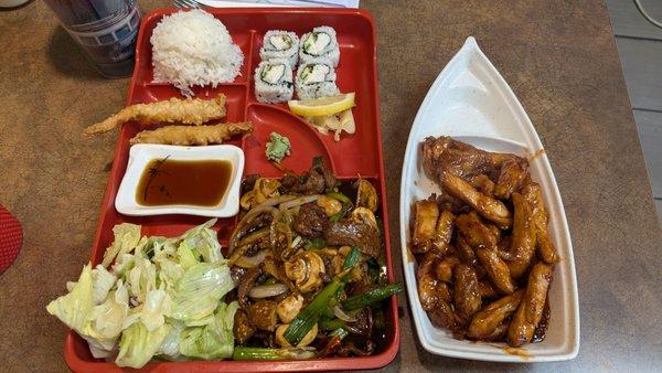 $19 Mongolian beef and chicken teriyaki bento. Great deal and tastes great too