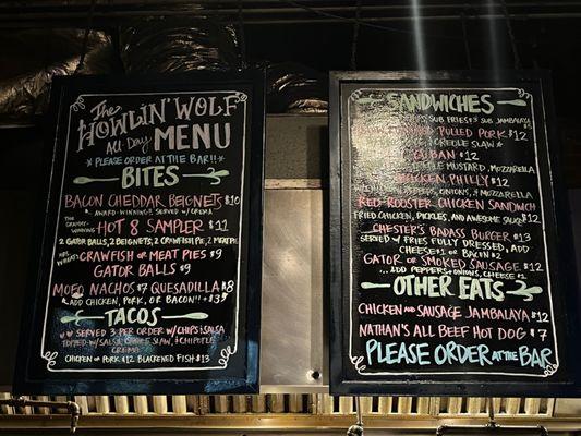 Check out the bar menu at Howlin Wolf