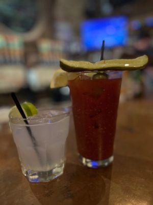 A gimlet and  Rustic Mary